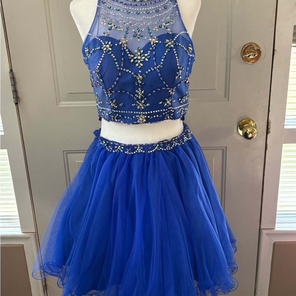 Elegant Blue Embellished 2 Piece Grade 8 Grad Dress
